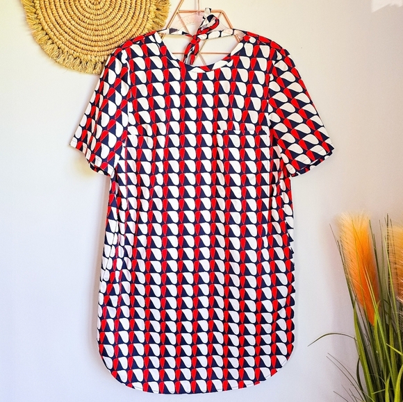 COS NEW Red White Navy Oversized Printed Poplin Shirt Shift Dress SZ 8 Mod Retro - Picture 2 of 16